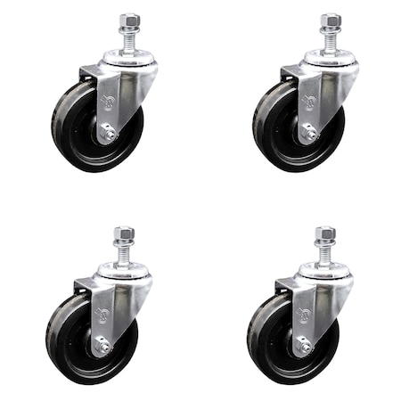 Service Caster 4 Inch SS Phenolic Wheel Swivel 1/2 Inch Threaded Stem Caster Set SCC-SSTS20S414-PHS-121315-4